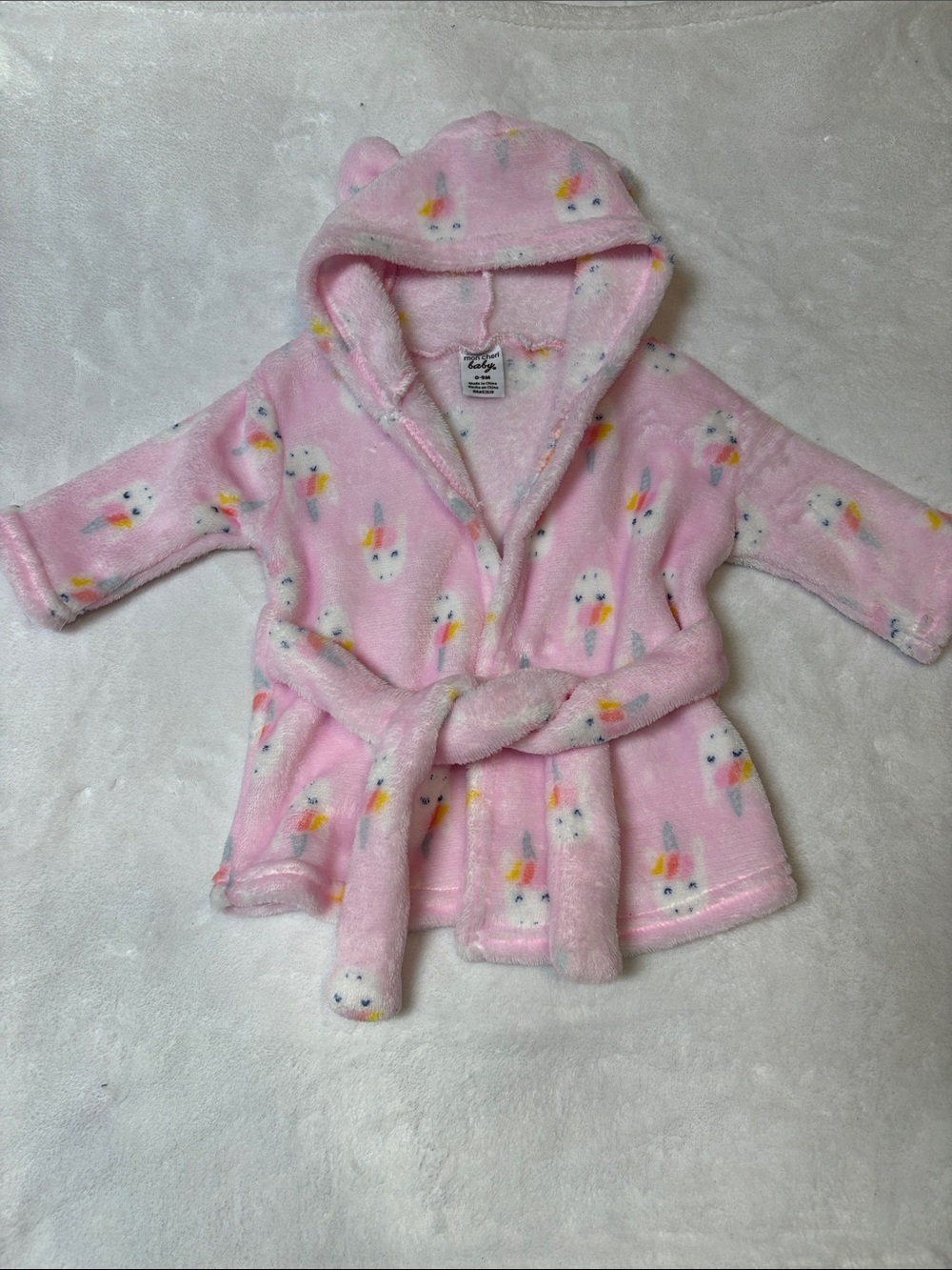 Mon Cheri Pink Unicorn Hooded Plush Robe with Belt